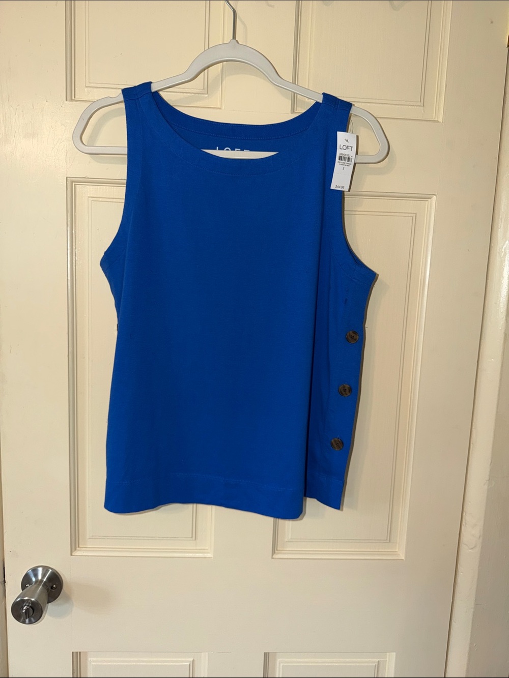 LOFT Cobalt Blue Sleeveless Tank with Side Button Detail